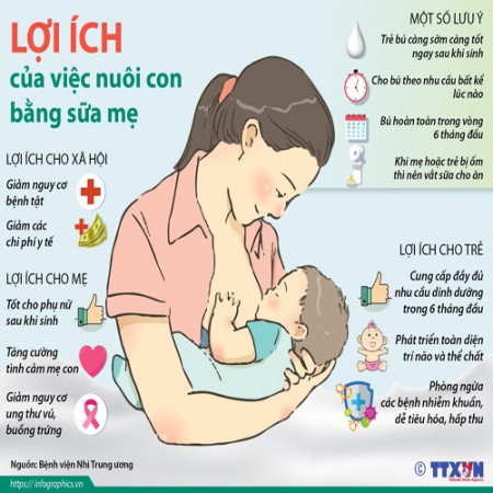 Một số hướng dẫn để thực hiện việc nuôi con bằng sữa mẹ.