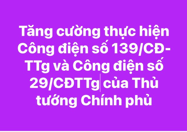 Tăng cường thực hiện Công điện số 139/CĐ-TTg ngày 23/12/2024 và Công điện số 29/CĐTTg ngày 03/4/2025 của Thủ tướng Chính phủ