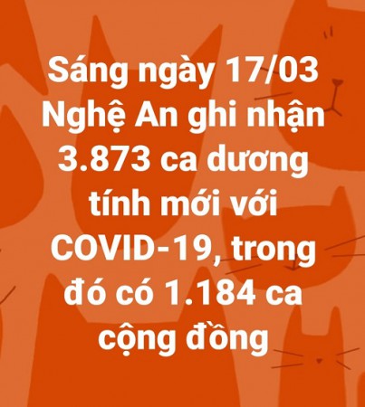 Sáng ngày 17/03 Nghệ An ghi nhận 3.873 ca dương tính mới với COVID-19, trong đó có 1.184 ca cộng đồng